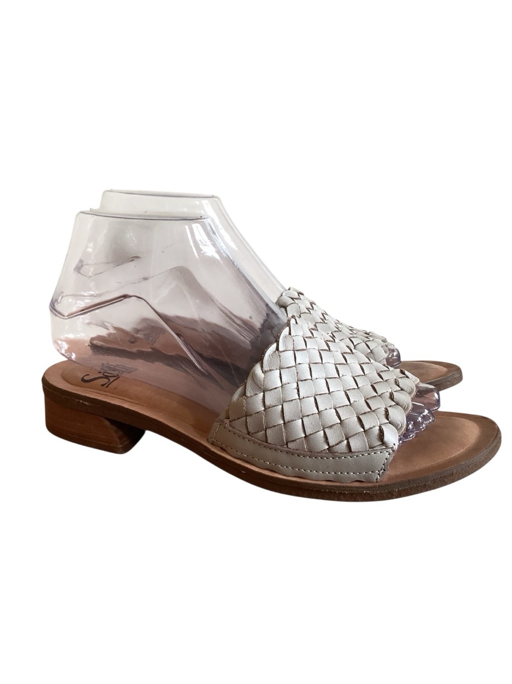Sofft Arden Woven Leather Slide Sandals Off-White size 7